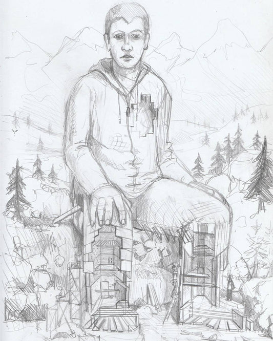 Self Construction, an original drawing by Canadian artist Andrew Gable.