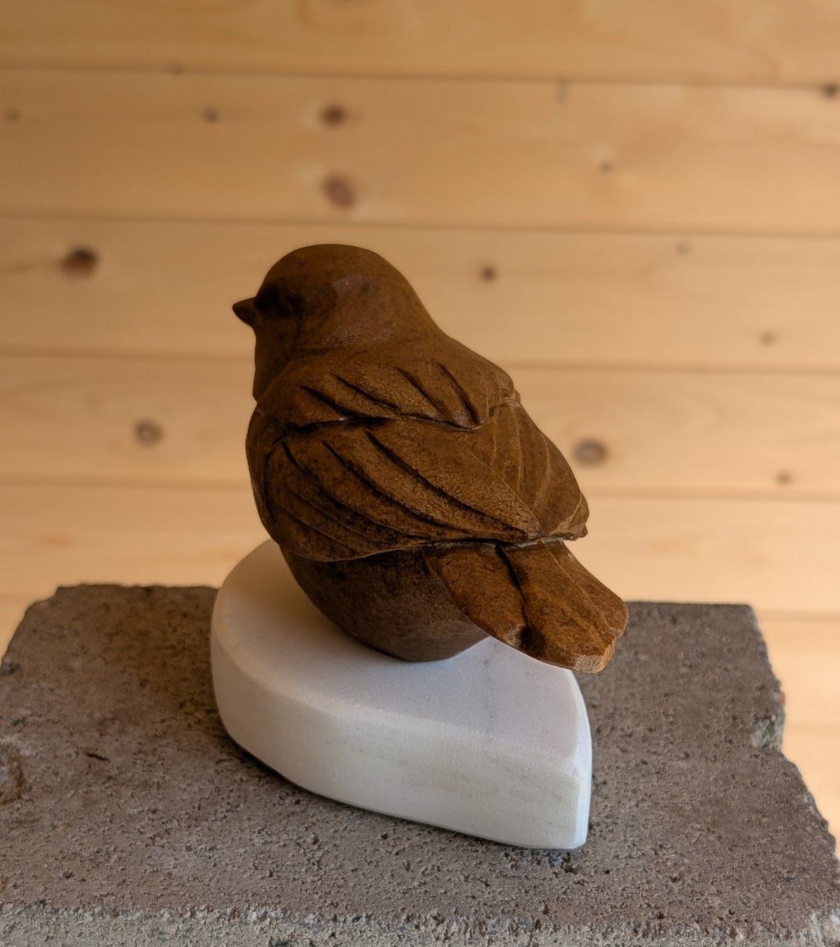 Morning Coffee - Songbird #14, an original stone songbird carving by Canadian artist Andrew Gable.