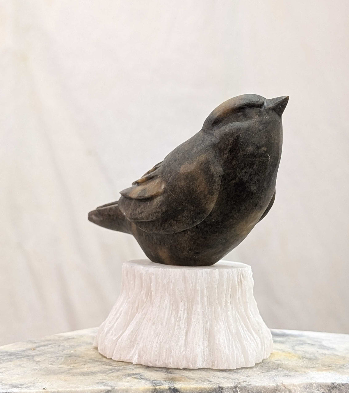 Morning Song - Songbird #15, an original stone songbird carving by Canadian artist Andrew Gable.