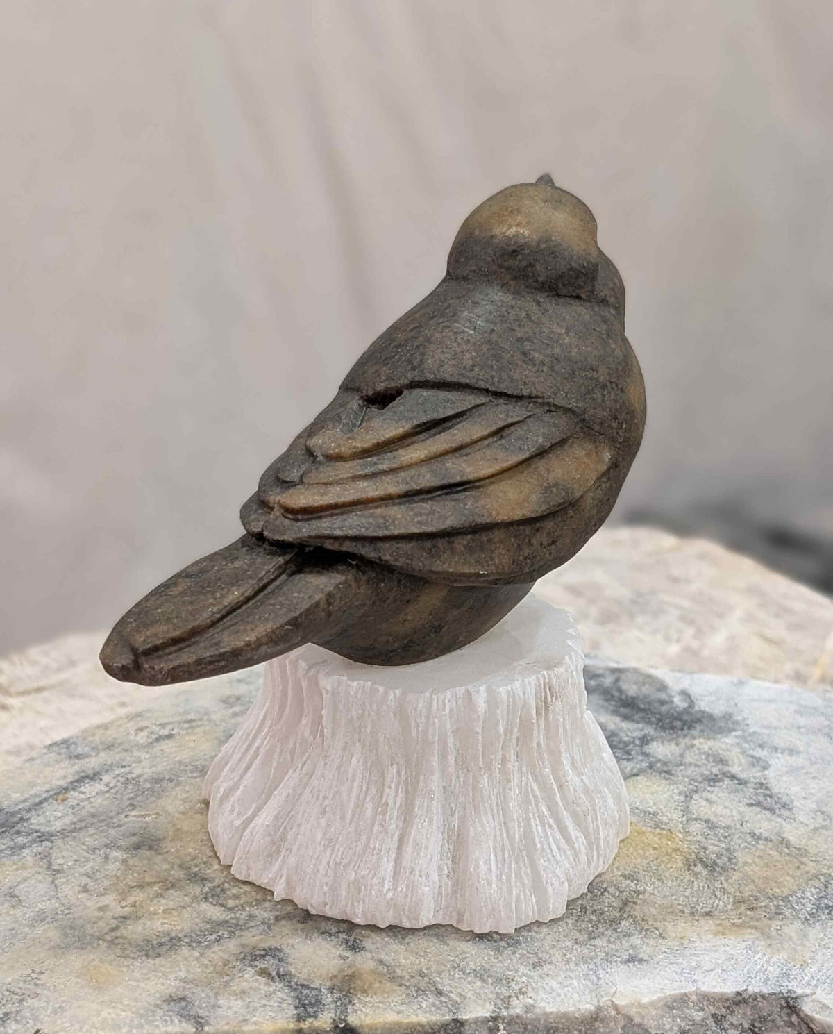 Morning Song - Songbird #15, an original stone songbird carving by Canadian artist Andrew Gable.