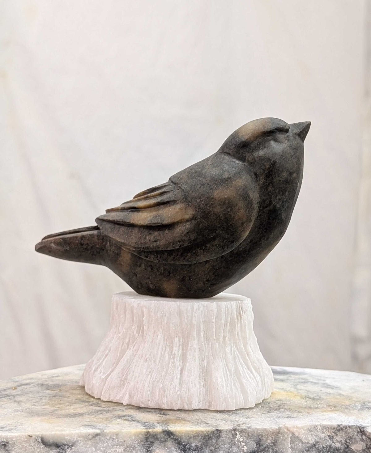 Morning Song - Songbird #15, an original stone songbird carving by Canadian artist Andrew Gable.