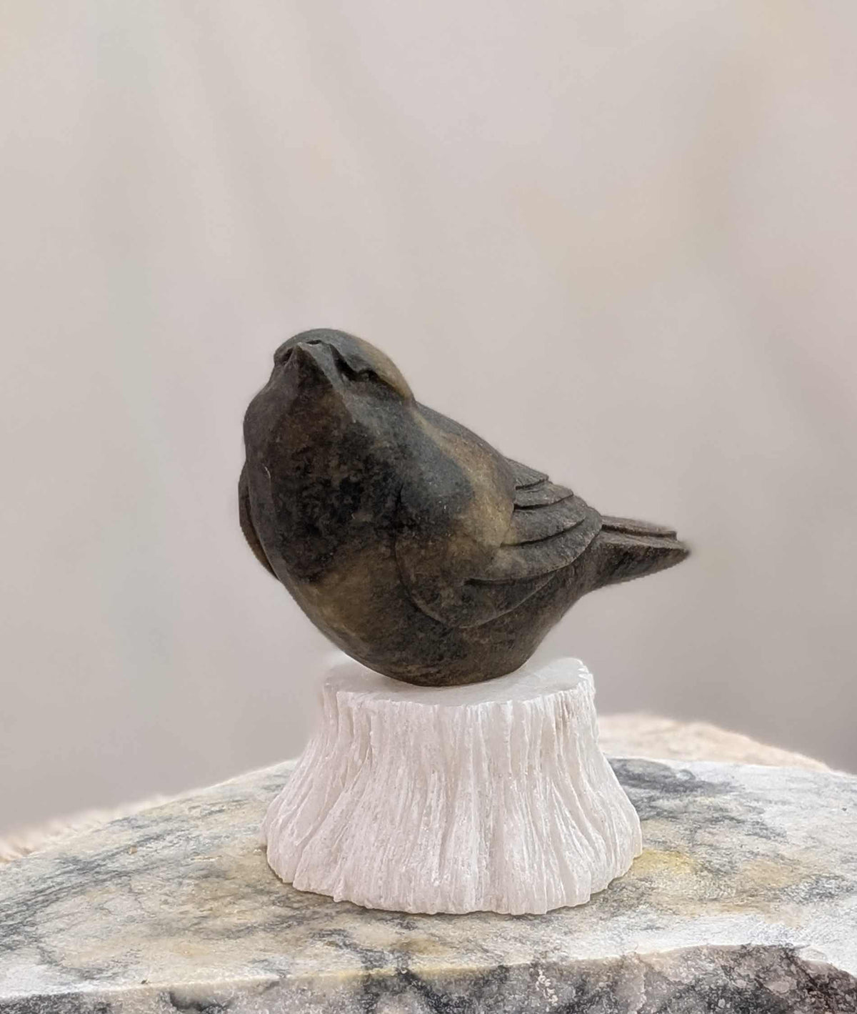 Morning Song - Songbird #15, an original stone songbird carving by Canadian artist Andrew Gable.