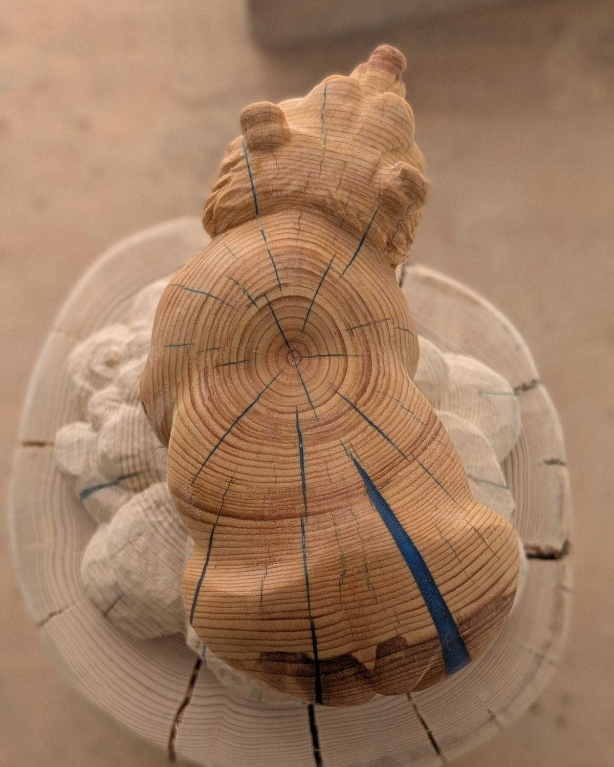 Origin, an original BC Spruce and royal blue epoxy resin sculpture by Canadian artist Andrew Gable.
