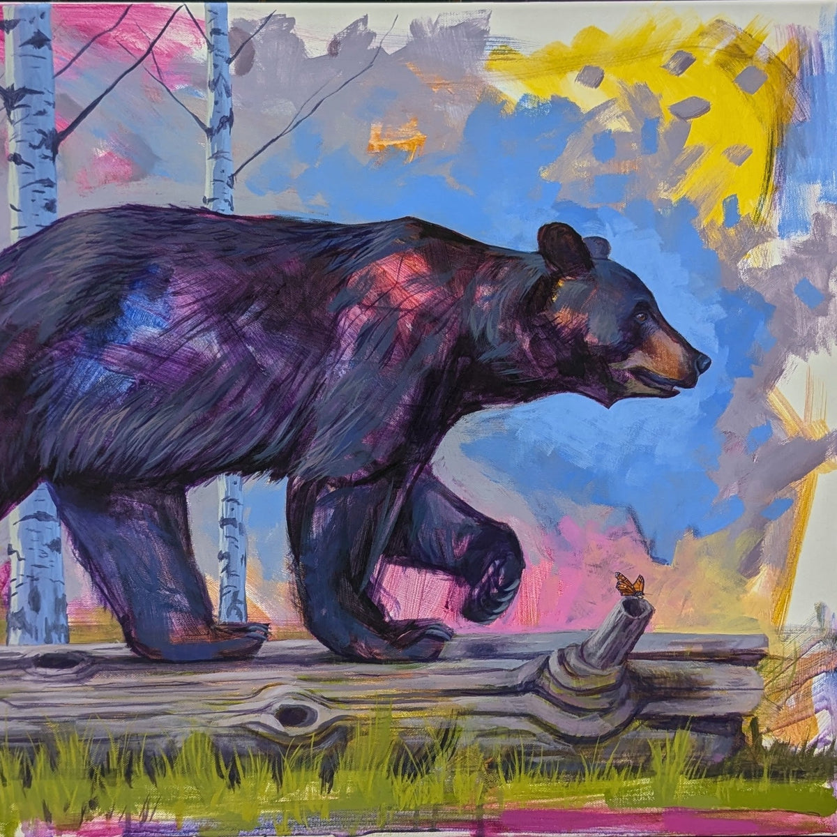 A Walk In The Park - black bear painting by Andrew Gable